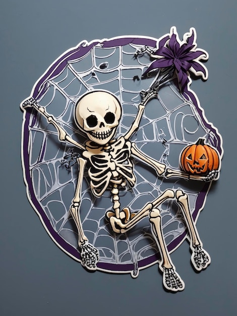 Фото Дизайн наклейки на хэллоуинский скелет