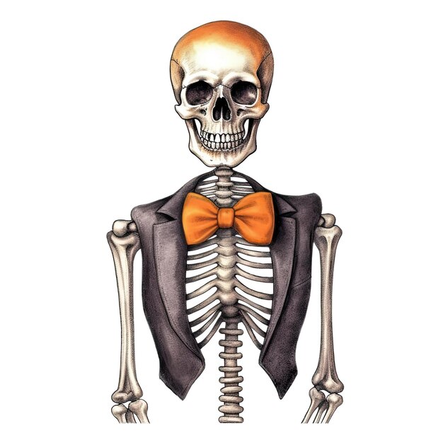 Photo halloween skeleton with an orange bow clipart