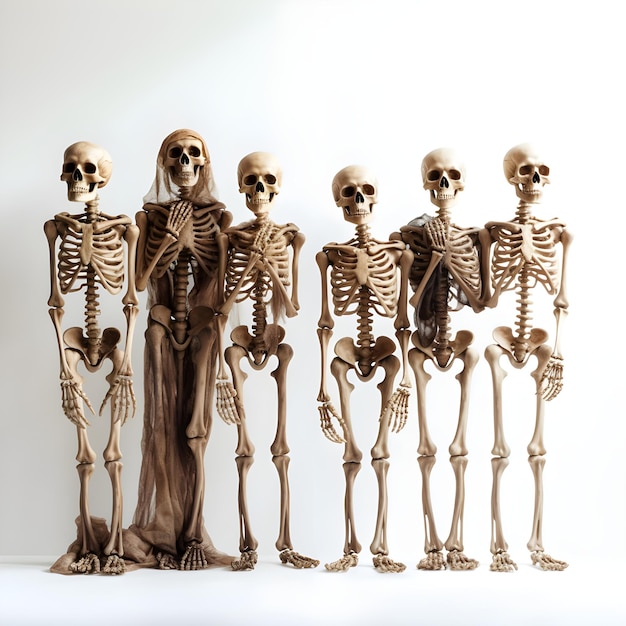 Halloween skeletons on white background