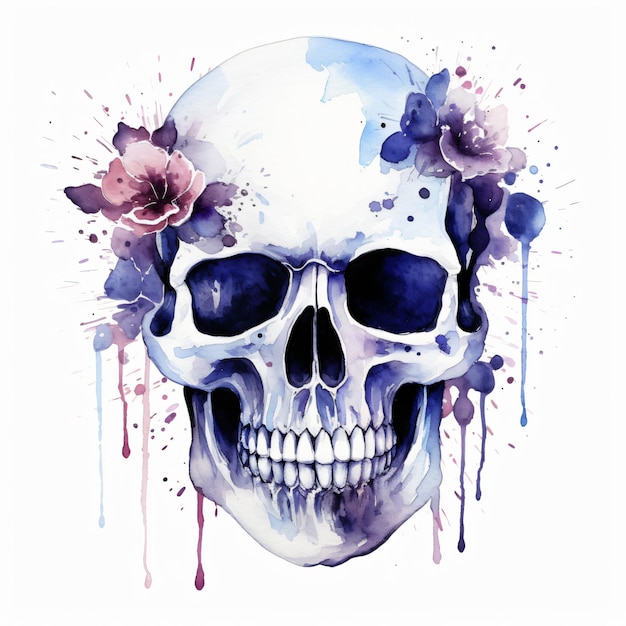 Halloween skull white background clip art watercolour