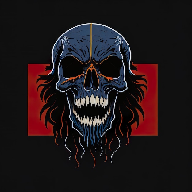 Photo halloween skull with blue red and white flag colors generative ai