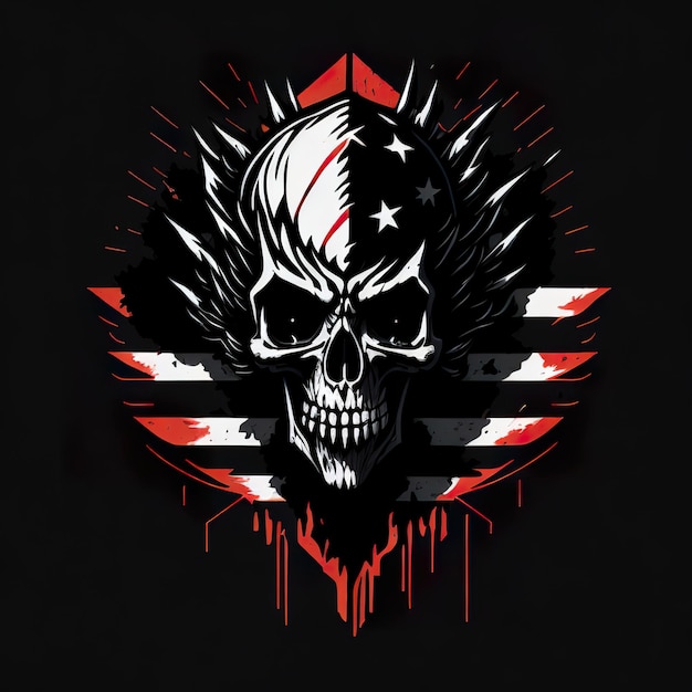 Halloween skull with blue red and white flag colors Generative AI