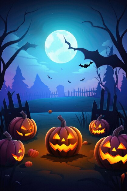Halloween spookachtige achtergrond angstaanjagende jack o lantern pompoenen griezelig bos kasteel