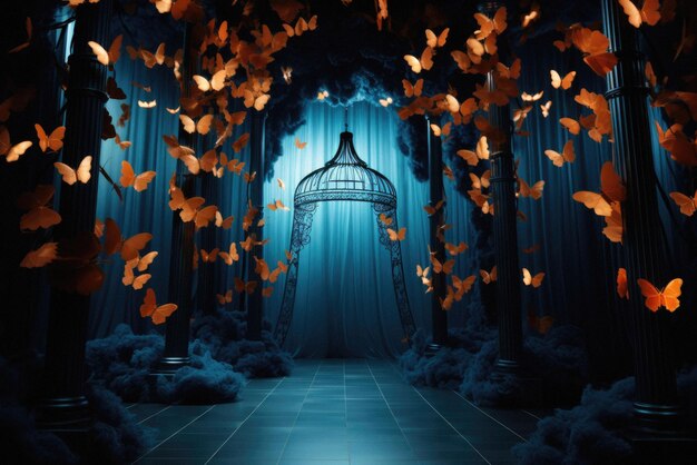 Halloween spookachtige achtergrond angstaanjagende pompoenen in griezelig horror spookkasteel