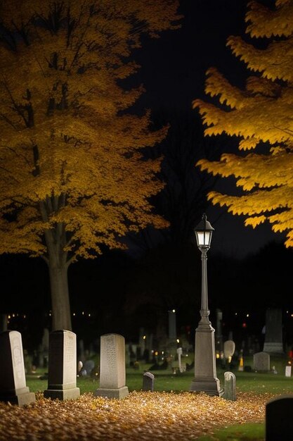 Foto halloween spookachtige nacht begraafplaats scène met vleermuizen en maan achtergrond