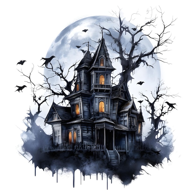 Halloween spookhuis op witte achtergrond