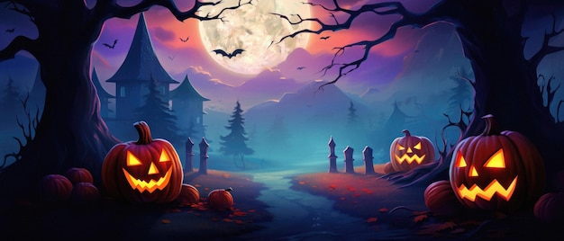 Halloween spooky background scary jack o lantern pumpkins creepy forest castle