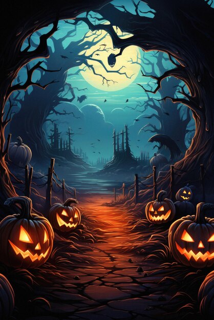 Halloween spooky background scary jack o lantern pumpkins creepy forest castle