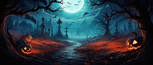 Halloween spooky background scary jack o lantern pumpkins creepy forest castle