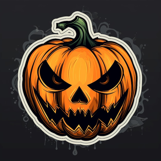Halloween spooky creepy pumpkin sticker black outline