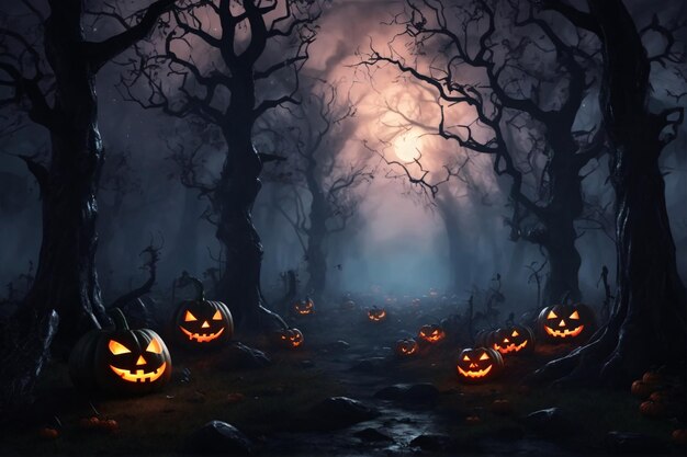 Halloween spooky forest wallpaper halloween background halloween landscape background ai generative