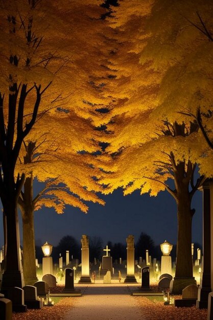 사진 할로윈 끔찍한 밤 묘지 장면 박와 달 배경