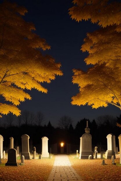 Halloween spooky night graveyard scene with bats and moon background