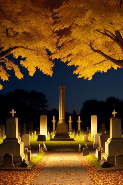 Halloween spooky night graveyard scene with bats and moon background