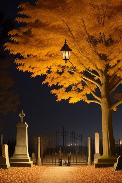 Хэллоуинская жуткая ночная кладбищная сцена с летучими мышами и луной на заднем плане