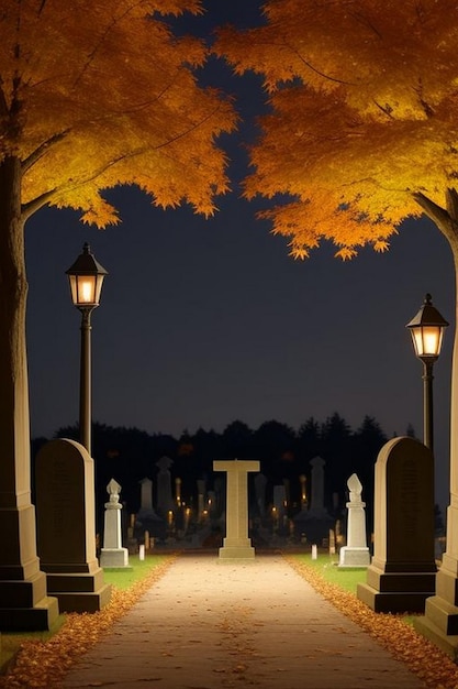 ハロウィーンの恐ろしい夜の墓地のシーンで,コウモリと月が背景です.