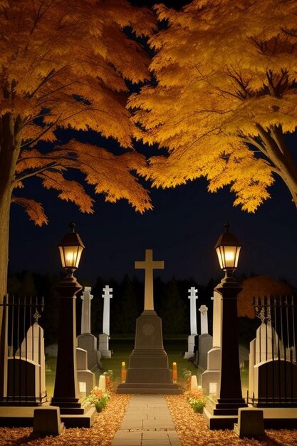 Halloween spooky night graveyard scene with bats and moon background