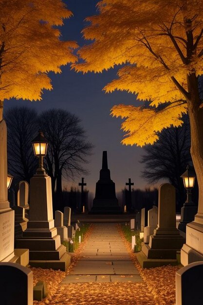 Halloween spooky night graveyard scene with bats and moon background