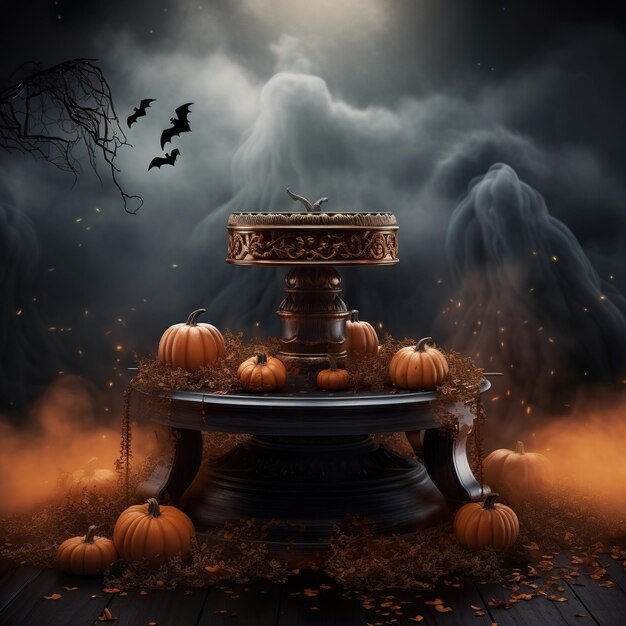 Halloween spooky theme stage podium dark background