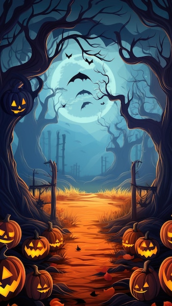 Halloween spooky vibrant colors vertical background with halloween themed