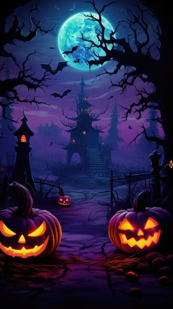 Halloween spooky vibrant colors vertical background with halloween themed