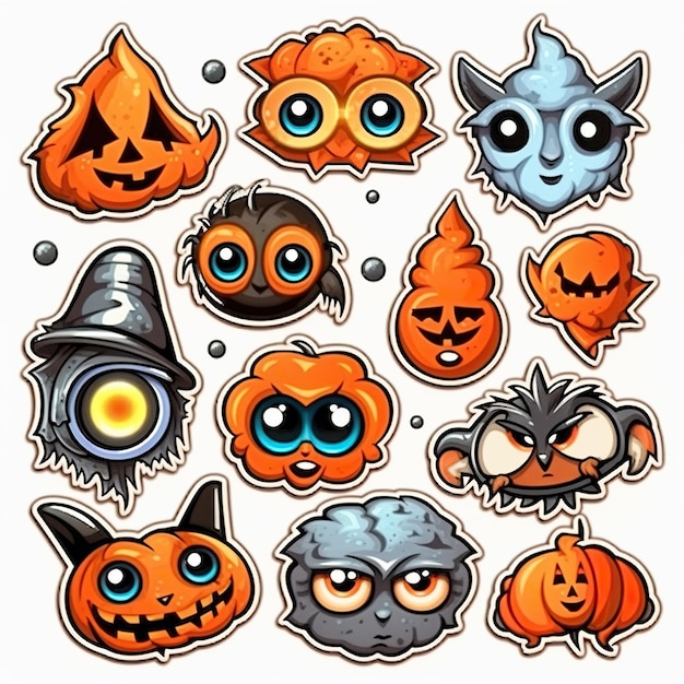 Foto halloween sticker set voor kinderen met verschillende halloween ontwerpen