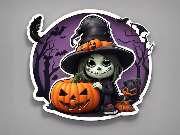 a halloween sticker with a witch on it