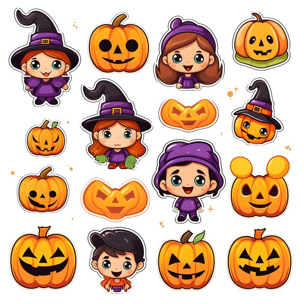 Photo halloween stickers set ai generated