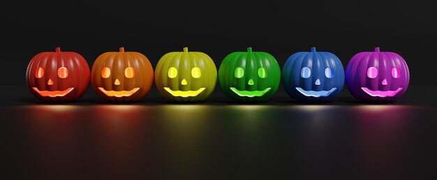 Halloween-stilleven. LGBT-vlag met pompoenen op donkere achtergrond.