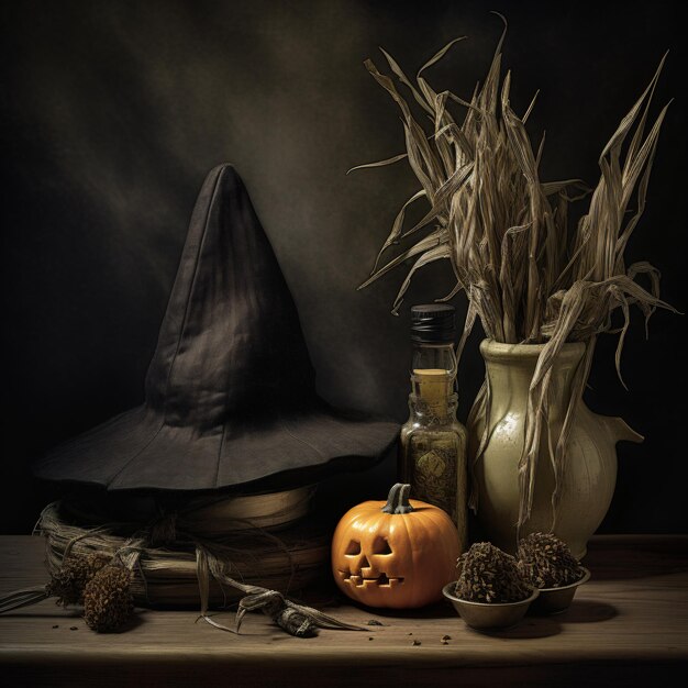 Foto halloween stilleven met ruimte voor kopie jacko'lantern