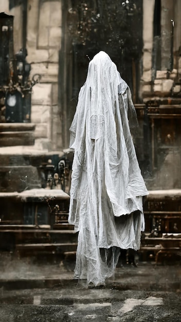 Foto illustrazione 3d di tema del costume del fantasma di stile di halloween