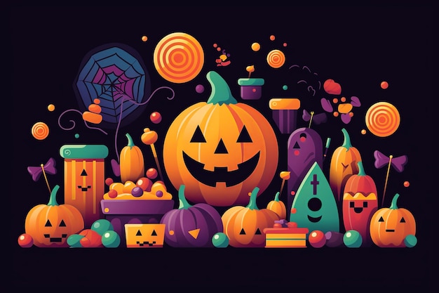 Halloween Sweets Assortment in Minimalist Flat Design a Colorful Nod to Seasonal Treats