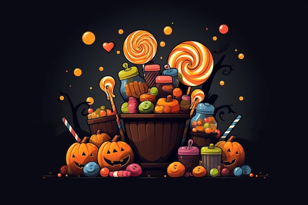 Halloween Sweets Assortment in Minimalist Flat Design a Colorful Nod to Seasonal Treats