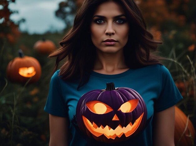 Halloween t-shirt afdruk met enge pompoen