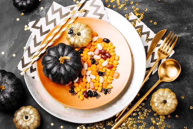 Halloween Table setting on dark background