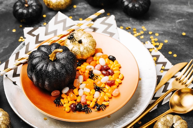 Halloween Table setting on dark background