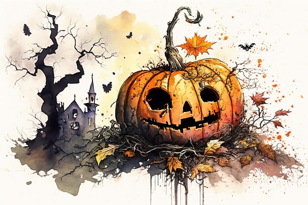 Halloween-tekening met een beetje aquarel generatieve ai