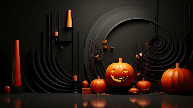 Halloween template background black orange color with pumkins