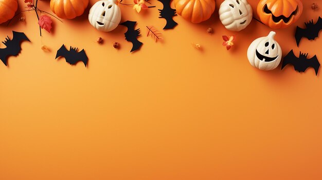 Halloween thanksgiving card copy space with halloween item isolated on background