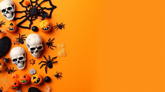 Halloween thanksgiving card copy space with halloween item isolated on background