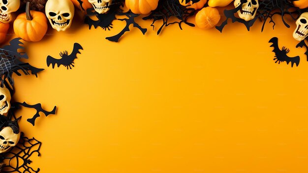 Halloween thanksgiving card copy space with halloween item isolated on yellow orange background