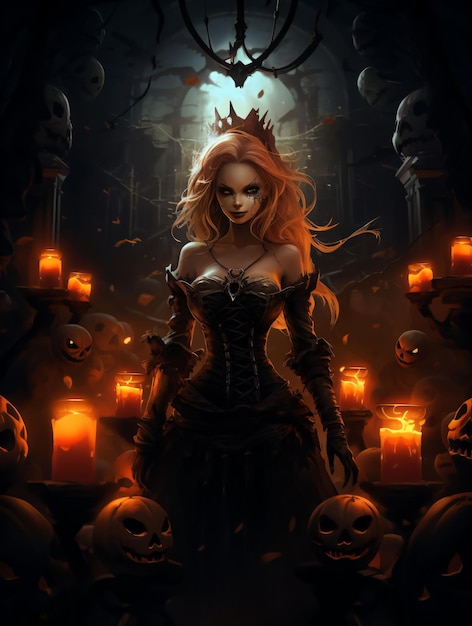 Halloween-thema concept art angstaanjagende heksen en pompoenen