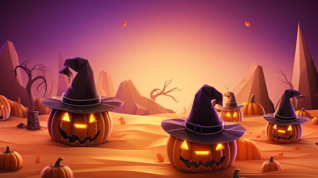 Halloween theme evil pumpkin castle illustration wallpaper card poster background material