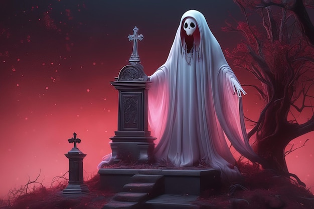 Photo halloween theme scary ghost on a dark background high quality render illustrationhalloween theme