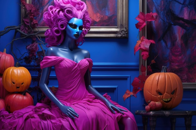 Halloween theme with the intensity energy and beauty of fuchsia blue