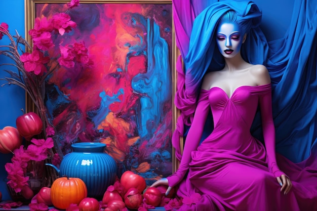 Halloween theme with the intensity energy and beauty of fuchsia blue