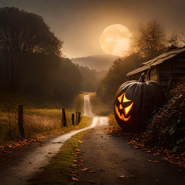 Фото Баннер на тему хэллоуина с набором тыкв jack o lantern и жутким узором