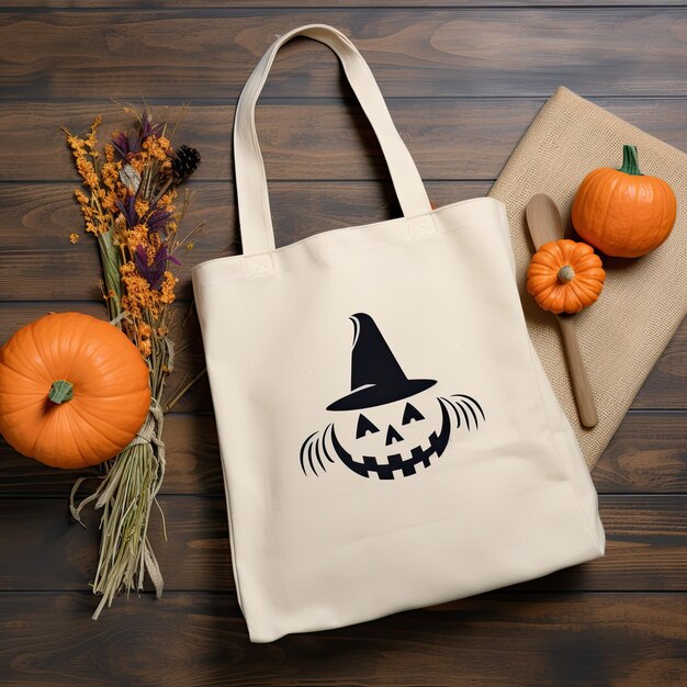 Photo halloween tote bag mockup