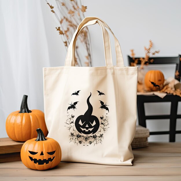 Photo halloween tote bag mockup