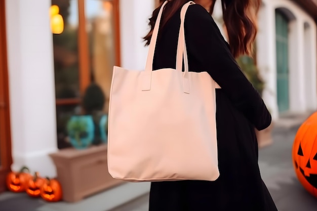 할로윈 백 토트 가방 (Halloween White Tote Bag) 인공지능 (AI)